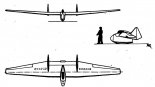 Fauvel AV-36, rysunek w trzech rzutach. (Źródło: Skrzydlata Polska nr 10/1957).