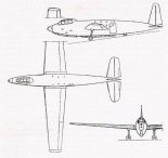 ”Hotspur” Mk.II, rysunek w trzech rzutach. (Źródło: Królikiewicz T. ”Szybowce Transportowe”).