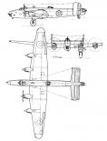 Handley Page "Halifax" Mk.II seria IA, rysunek w trzech rzutach. (Źródło: Skrzydlata Polska nr 15/1976).