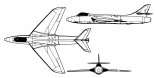 Hawker ”Hunter” Mk IV, rysunek w trzech rzutach. (Źródło: Skrzydlata Polska nr 10/1957).