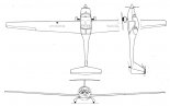 Hoffmann H-36 ”Dimona”. Rysunek w trzech rzutach. (Źródło: Technika Lotnicza i Astronautyczna nr 7/1984).