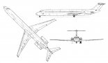 McDonnell Douglas MD-80. Rysunek w czterech rzutach. (Źródło: Technika Lotnicza i Astronautyczna nr 4/1989).