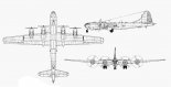 Boeing B-29 ”Superfortress”, rysunek w trzech rzutach. (Źródło: via Konrad Zienkiewicz).
