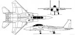 Boeing F-15E ”Strike Eagle”, rysunek w trzech rzutach. (Źródło: archiwum).