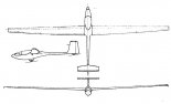 PIK-20, rysunek w trzech rzutach. (Źródło: Technika Lotnicza i Astronautyczna nr 7-8/1975).