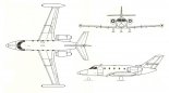 Aérospatiale SN 601 ”Corvette”, rysunek w trzech rzutach. (Źródło: Lotnictwo Aviation International nr 2/1991).