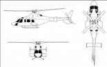 Bell 430, rysunek w trzech rzutach. (Źródło: FOX 52 via ”Wikimedia Commons”).