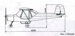 Projekt samolotu ”Tukan” w wersji z płatem dwudźwigarowym i podwoziem trójkołowym. (Źródło: rys. Jerzy Cisowski via Przegląd Lotniczy Aviation Revue nr 9/1996).