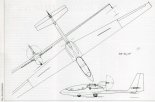 Projekt motoszybowca SZD-46 ”Ogar 2” w wersji T2, rysunek w rzutach. (Źródło: Przegląd Lotniczy Aviation Revue nr 10/1999).