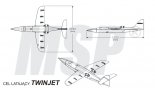 OCP- JET 2A ”TwinJet”, rysunek w dwóch rzutach. (Źródło: MSP Marcin Szender).