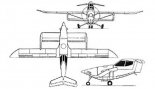 PZL-107 ”Kaczor II”, rysunek w trzech rzutach. (Źródło: ”Problemy rozwoju samolotu PZL-106 Kruk”. Polska Technika Lotnicza. Materiały Historyczne nr 4/2004).