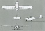 Projekt ultralekkiego samolotu sportowego RS-1, rysunek w rzutach. (Źródło: Przegląd Lotniczy Aviation Revue nr 1/1998).