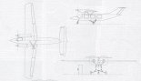 Koncepcja samolotu ”rekreacyjnego”, rysunek w rzutach. (Źródło: Przegląd Lotniczy Aviation Revue nr 1/1999).