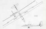 Projekt szybowca do wysokowyczynowego treningu SZD-54, rysunek w rzutach. (Źródło: Przegląd Lotniczy Aviation Revue nr 3/2000).