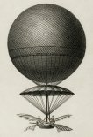 Jeden z pierwszych balonów Jean Pierre Blancharda wyposażony w skrzydła jego do napędu. (Źródło: [London] : Published as the act directs, April 1818, by Rest Fenner, Paternoster Row, [1818]).