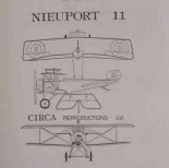 Circa Reproductions Nieuport 11, rysunek w rzutach. Źródło: Graham Lee Nieuport). 