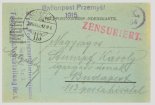 Kartka pocztowa wysłana bezzałogowym balonem pocztowym z twierdzy Przemyśl. (Źródło: ”Poczta w twierdzy Przemyśl 1914- 1915”).