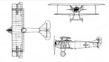 Airdrome Fokker D-VII, rysunek w rzutach. (Źródło: Airdrome Aeroplanes).