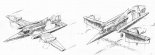 Projekt pionowzlotu Jerzego Rudlickiego z napędem śmigłowym, 1963 r. Z lewej- w konfiguracji do lotu poziomego, z prawej- w konfiguracji do pionowego startu. (Źródło: ”Polskie konstrukcje lotnicze 1939-1954”. Tom 5).