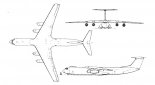 Lockheed C-141B ”Starlifter”, rysunek w trzech rzutach. (Źródło: Skrzydlata Polska nr 15/1979).