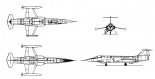 Lockheed F-104G "Starfighter", rysunek w czterech rzutach. (Źródło: Skrzydlata Polska nr 18/1963).