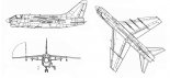 Ling Temco Vought A-7A ”Corsair II”, rysunek w trzech rzutach. (Źródło: US Navy).