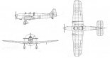 Miles M.14A ”Magisetr”, rysunek w rzutach. (Źródło: Królikiewicz T.”Polski samolot i barwa 1940-1946”). 