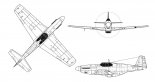 North American XP-51B "Mustang", rysunek w trzech rzutach. (Źródło: archiwum).