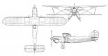 Aero A-100, rysunek w trzech rzutach. (Źródło: via Konrad Zienkiewicz). 
