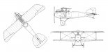 Oeffag D-III, rysunek w rzutach. (Źródło: Morgała A. ”Samoloty wojskowe w Polsce 1918-1924”).