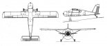PZL-105 ”Flaming”, rysunek w trzech rzutach. (Źródło: Skrzydlata Polska nr 1/1990).