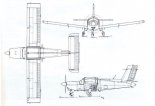 Prototyp PZL-111 ”Senior”, rysunek w trzech rzutach. (Źródło: Skrzydlata Polska nr 15-16/1991).