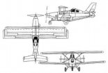 PZL-240 ”Pelikan”, rysunek w trzech rzutach. (Źródło: ”Problemy rozwoju samolotu PZL-106 Kruk”. Polska Technika Lotnicza. Materiały Historyczne nr 4/2004).