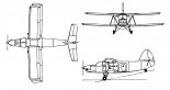 PZL An-3M, rysunek w trzech rzutach. (Źródło: Technika Lotnicza i Astronautyczna  nr 4-5/1986).