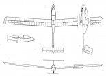 PZL KR-03 ”Puchatek”, rysunek w trzech rzutach. (Źródło: Technika Lotnicza i Astronautyczna  nr 4-5/1986).