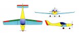 Aerospool WT-9 ”Dynamic”, rysunek w rzutach. (Źródło: Przegląd Lotniczy Aviation Revue nr 10/2000).