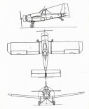 PZL M21 ”Dromader Mini”. Rysunek w trzech rzutach. (Źródło: Prospekt reklamowy samolotu PZL M21. Ze zbiorów Józefa Oleksiaka).