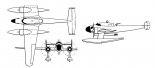 RWD-22 z silnikami PZL G-1620B ”Mors II”, rysunek w trzech rzutach. (Źródło: Skrzydlata Polska nr 13/1963). 