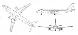 Airbus A 320-200, rysunek w trzech rzutach. (Źródło: Technika Lotnicza i Astronautyczna nr 6/1988).