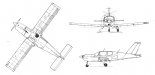 SOCATA TB-20 ”Trinidad”, rysunek w trzech rzutach. (Źródło: Technika Lotnicza i Astronautyczna  nr 2/1985).
