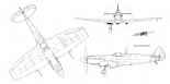 Supermarine ”Spitfire” Mk.XII, rysunek w rzutach. (Źródło: Aeroplan nr 2/1996).