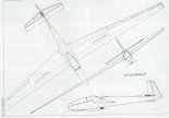 SZD-23 ”Bocian II”, rysunek w rzutach. (Źródło: Przegląd Lotniczy Aviation Revue nr 7/1999).