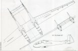 SZD-28 ”Bocian-2k” (Latające laboratorium), rysunek w rzutach. (Źródło: Przegląd Lotniczy Aviation Revue nr 9/1999).