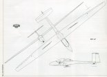 Projekt szybowca klasy klub SZD-47 ”Klub”, rysunek w rzutach. (Źródło: Przegląd Lotniczy Aviation Revue nr 1/2000).