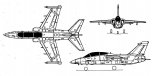 Alenia Aermacchi Embraer AMX-T, rysunek w trzech rzutach. (Źródło: Skrzydlata Polska nr 46/1990).