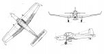 Zlin Z-37T ”Agro Turbo”, rysunek w trzech rzutach. (Źródło: Technika Lotnicza i Astronautyczna  nr 8/1986).