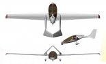 AF-129, rysunek w trzech rzutach. (Źródło: Goraj Z. ”Zakład SiŚ oraz Centrum Kształcenia Konstruktorów Lotniczych, najważniejsze projekty badawcze”).
