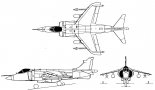 BAe ”Harrier” FRS.1, rysunek w trzech rzutach. (Źródło: Skrzydlata Polska nr 26/1978).