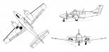 Beechcraft 58 ”Baron”, rysunek w trzech rzutach. (Źródło: Technika Lotnicza i Astronautyczna nr 9/1988).