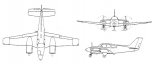 Beechcraft B55 ”Baron”, rysunek w trzech rzutach. (Źródło: archiwum).